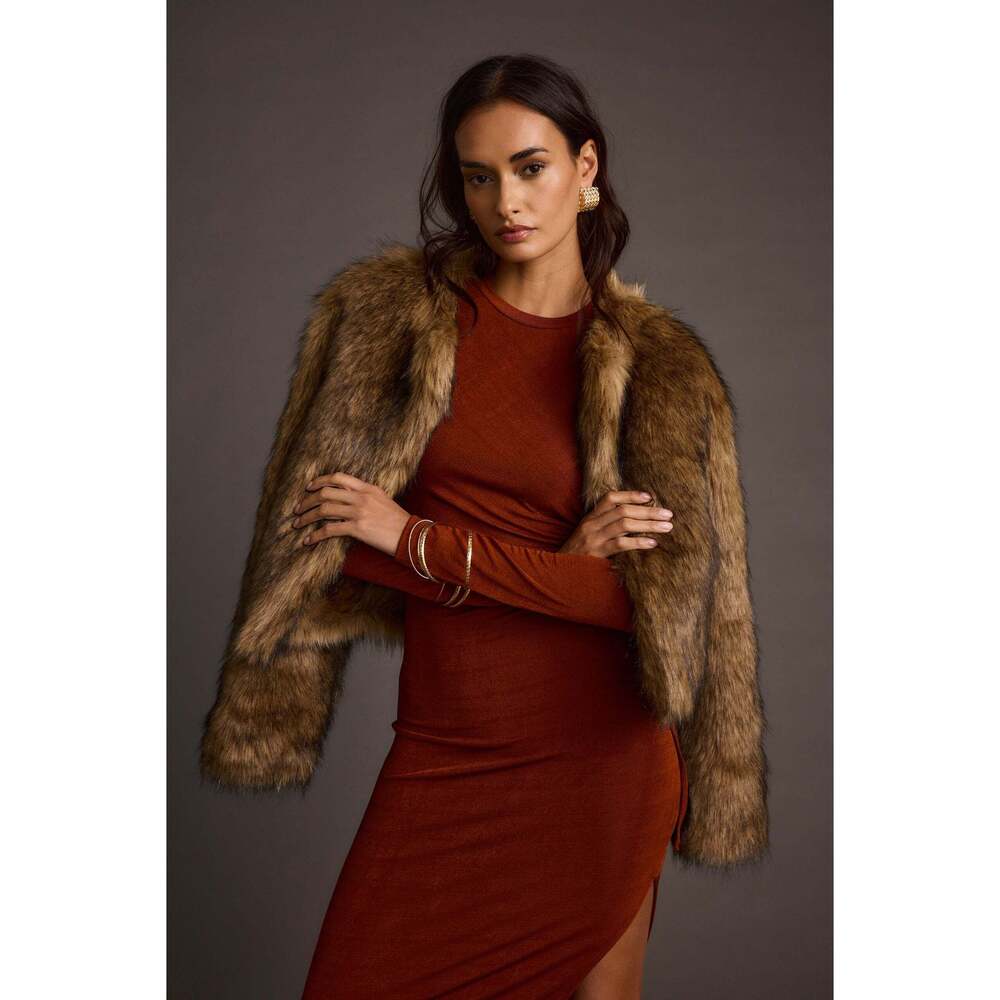 12th Tribe Misty Brown Faux Fur Coat Size SS